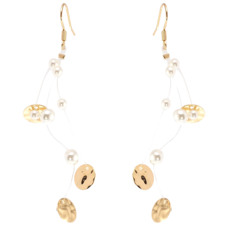 Серьги Xuping Позолота 18K подвески французский замок Жемчужные бусины с золотистыми кругами на леске фото №1