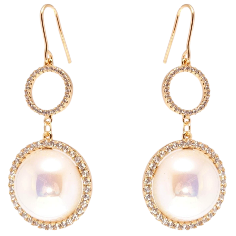 Серьги Xuping QQMM Позолота 18K французский замок Колечки с цирконием и жемчужной бусиной фото №1