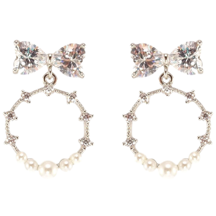 Серьги Xuping QQMM Родий пусеты Колечки на кристальных бантах фото №3