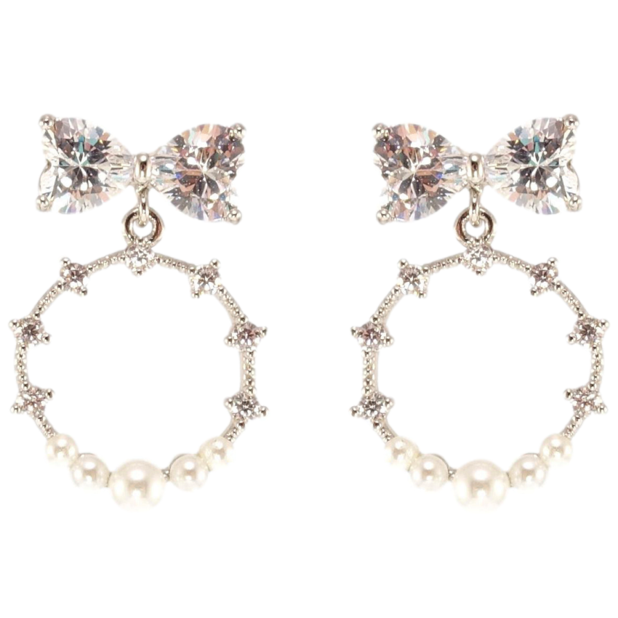 Серьги Xuping QQMM Родий пусеты Колечки на кристальных бантах фото №1