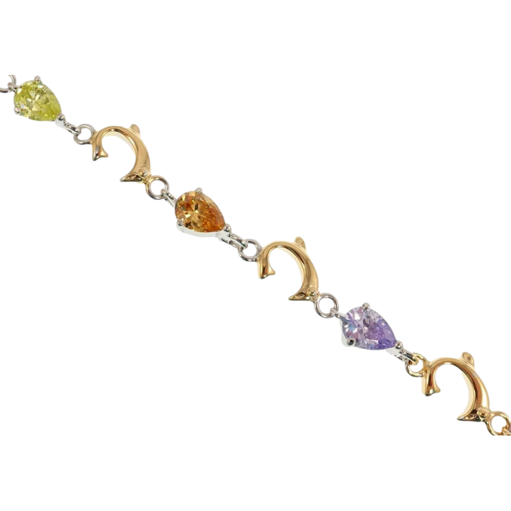 Браслет Xuping Позолота + Родій Дельфіни з різнокольоровими кристалами довжина 17.5см х 6-8мм фото №2