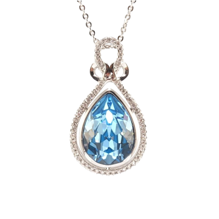 Кулон Xuping колір Родій з кр-ми Swarovski на ланцюжку Кристальна крапля Aquamarine довжина 40-45см х 1мм фото №10