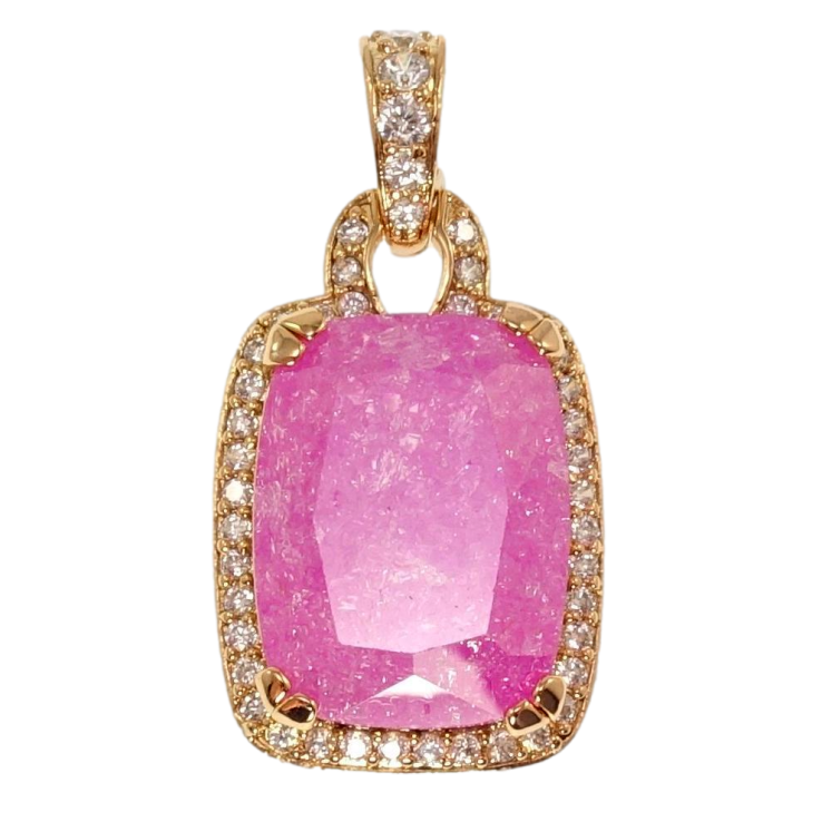 Кулон Xuping Позолота 18K Рожевий кристал в обрамленні цирконію, 23х19мм для ланцюжка до 5мм фото №6