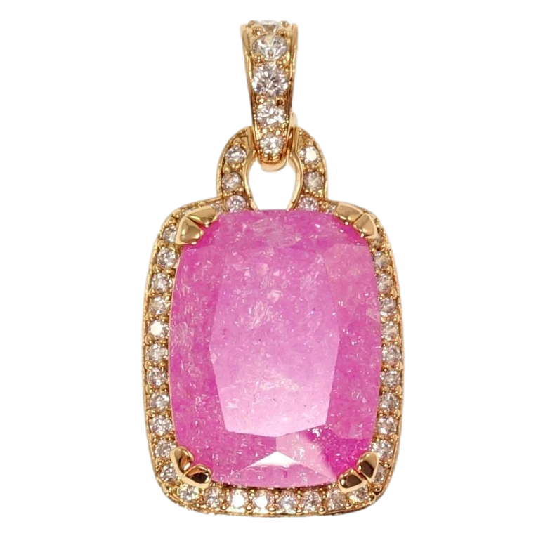 Кулон Xuping Позолота 18K Розовый кристалл в обрамлении циркония, 23х19мм для цепочки до 5мм фото №1