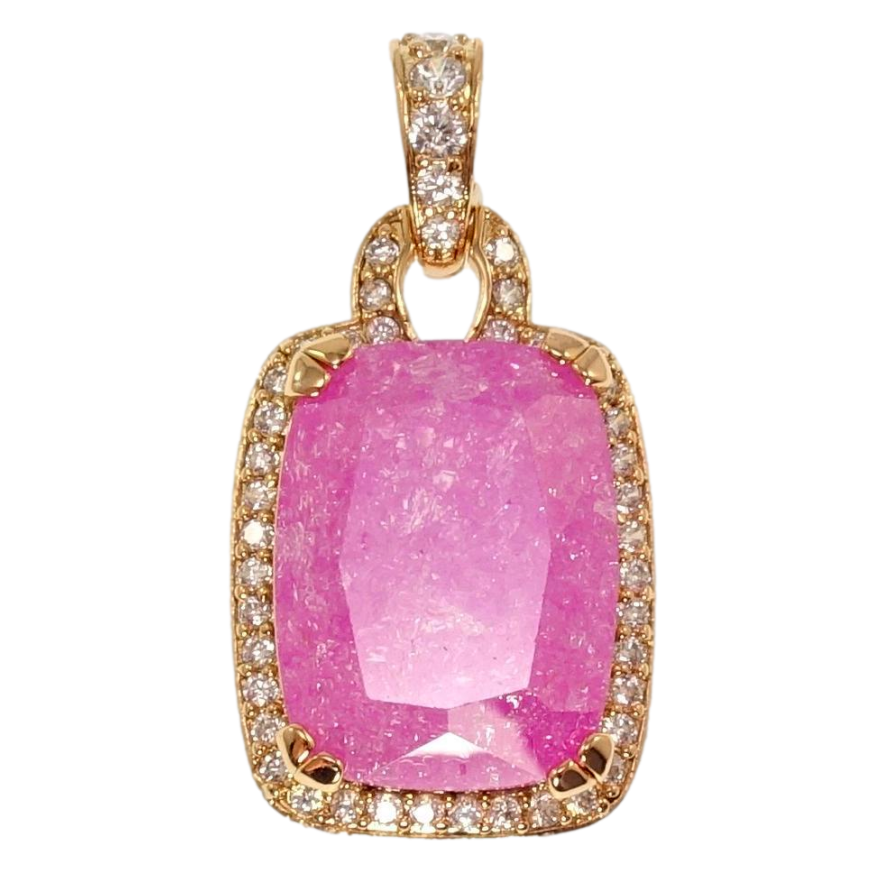 Кулон Xuping Позолота 18K Рожевий кристал в обрамленні цирконію, 23х19мм для ланцюжка до 5мм фото №1