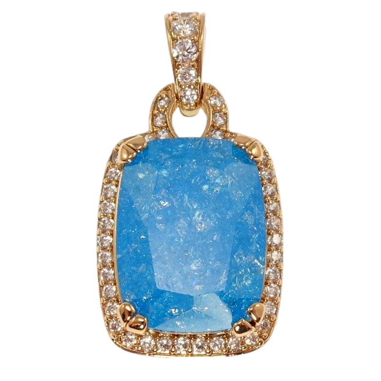 Кулон Xuping Позолота 18K Голубой кристалл в обрамлении циркония, 23х19мм для цепочки до 5мм фото №1