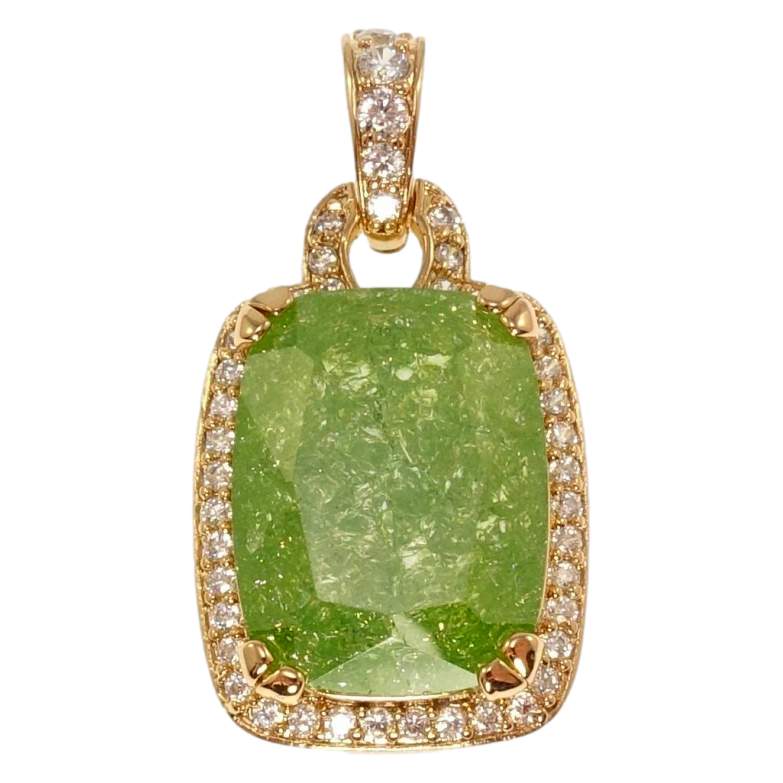 Кулон Xuping Позолота 18K Салатовый кристалл в обрамлении циркония, 23х19мм для цепочки до 5мм фото №1