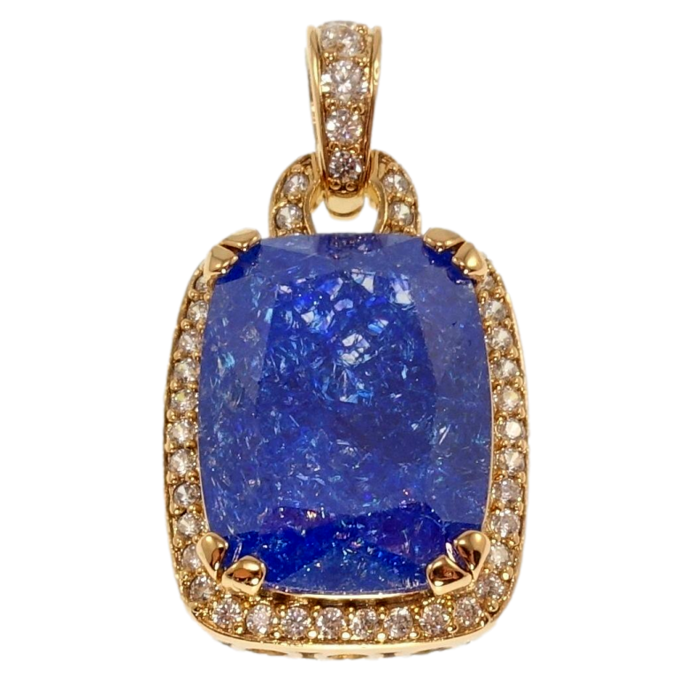 Кулон Xuping Позолота 18K Синій кристал в обрамленні цирконію, 23х19мм для ланцюжка до 5мм фото №1