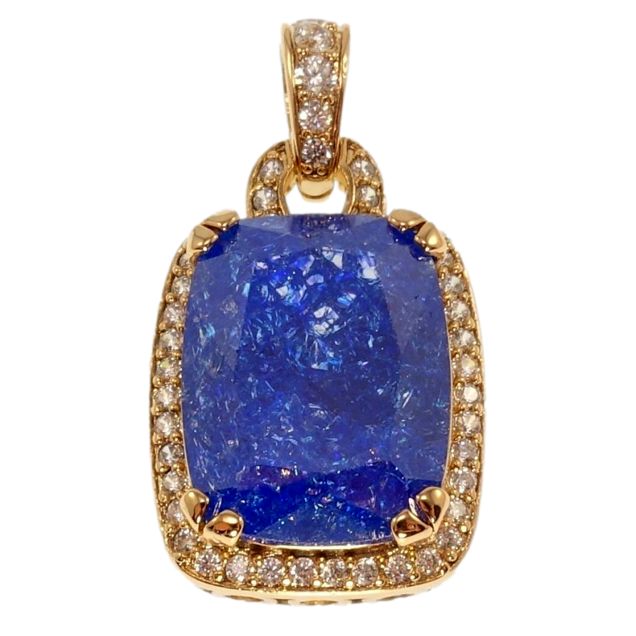 Кулон Xuping Позолота 18K Синий кристалл в обрамлении циркония, 23х19мм для цепочки до 5мм фото №1