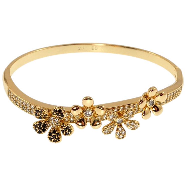 Браслет Xuping Позолота 18K Цветочки с черно-белым цирконием ø 6см фото №2