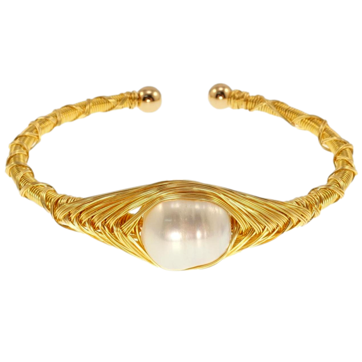 Браслет Xuping Позолота 18K Річкові перли з переплетенням дротом ø 5,5см фото №24