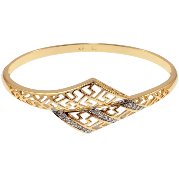 Браслет Xuping Позолота + Родий Резной меандровый орнамент с дорожками циркония ø 6см фото №4