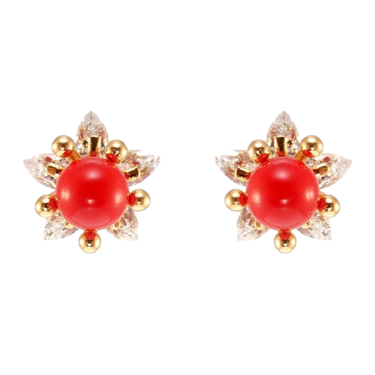 Серьги Xuping Позолота 18K пусеты Красная бусина в цветке с кристаллов фото №20