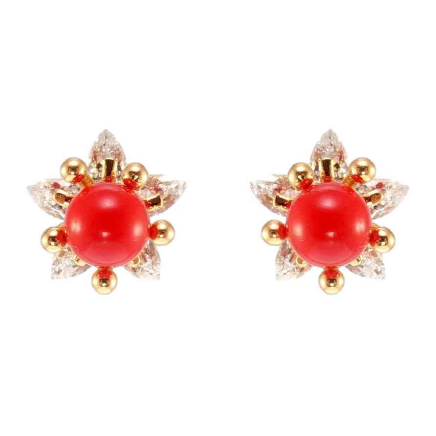 Серьги Xuping Позолота 18K пусеты Красная бусина в цветке с кристаллов фото №1