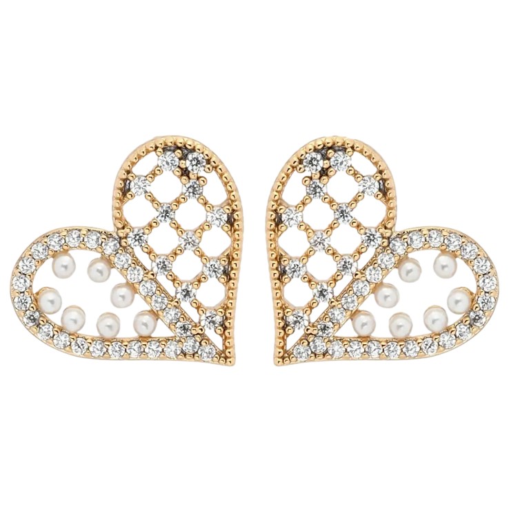 Серьги Xuping Позолота 18K пусеты Романтические сердца инкрустация жемчугом и цирконием фото №22