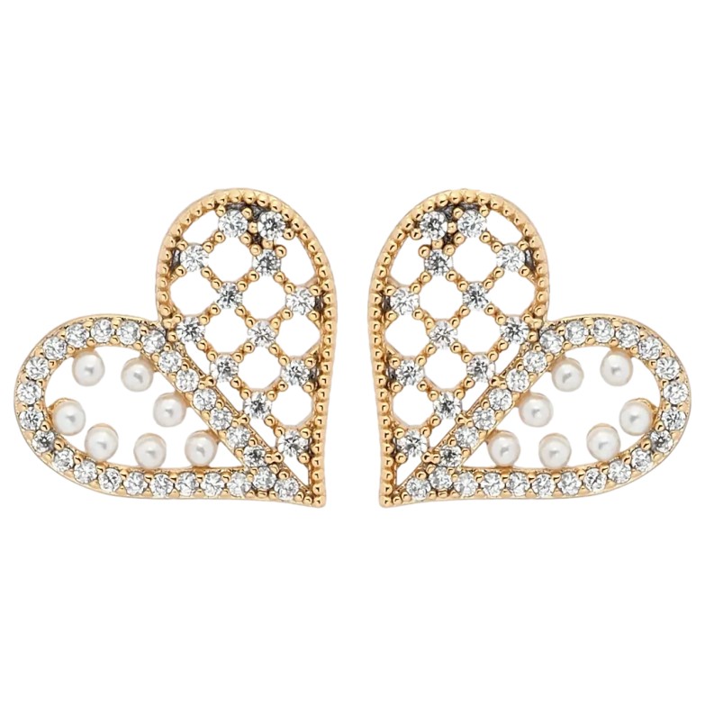 Серьги Xuping Позолота 18K пусеты Романтические сердца инкрустация жемчугом и цирконием фото №1