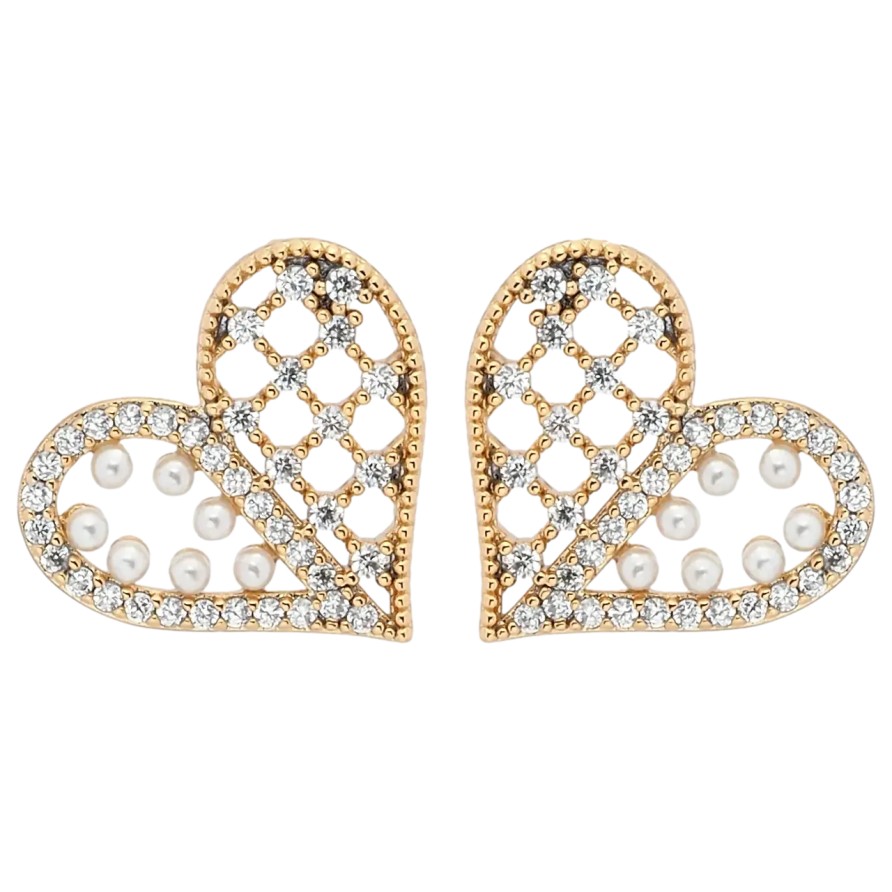 Серьги Xuping Позолота 18K пусеты Романтические сердца инкрустация жемчугом и цирконием фото №1