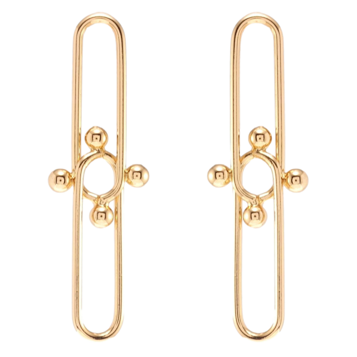 Серьги Xuping Позолота 18K пусеты Вытянутые круги с шариками фото №3