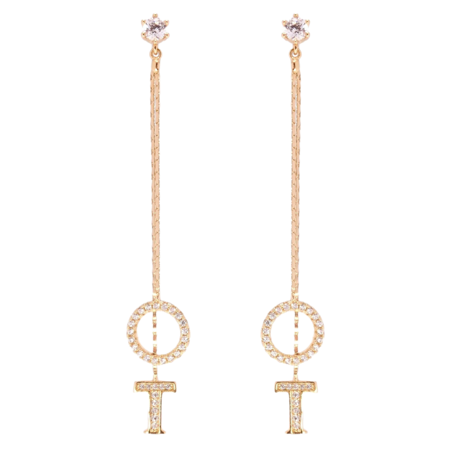 Серьги Xuping Позолота 18K пусеты Буква Т с колечком на цепочках фото №1