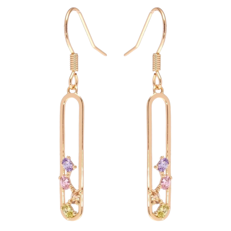 Сережки Xuping Позолота 18K підвіски французький замок Овальні підвіски з кольоровими кристалами фото №1