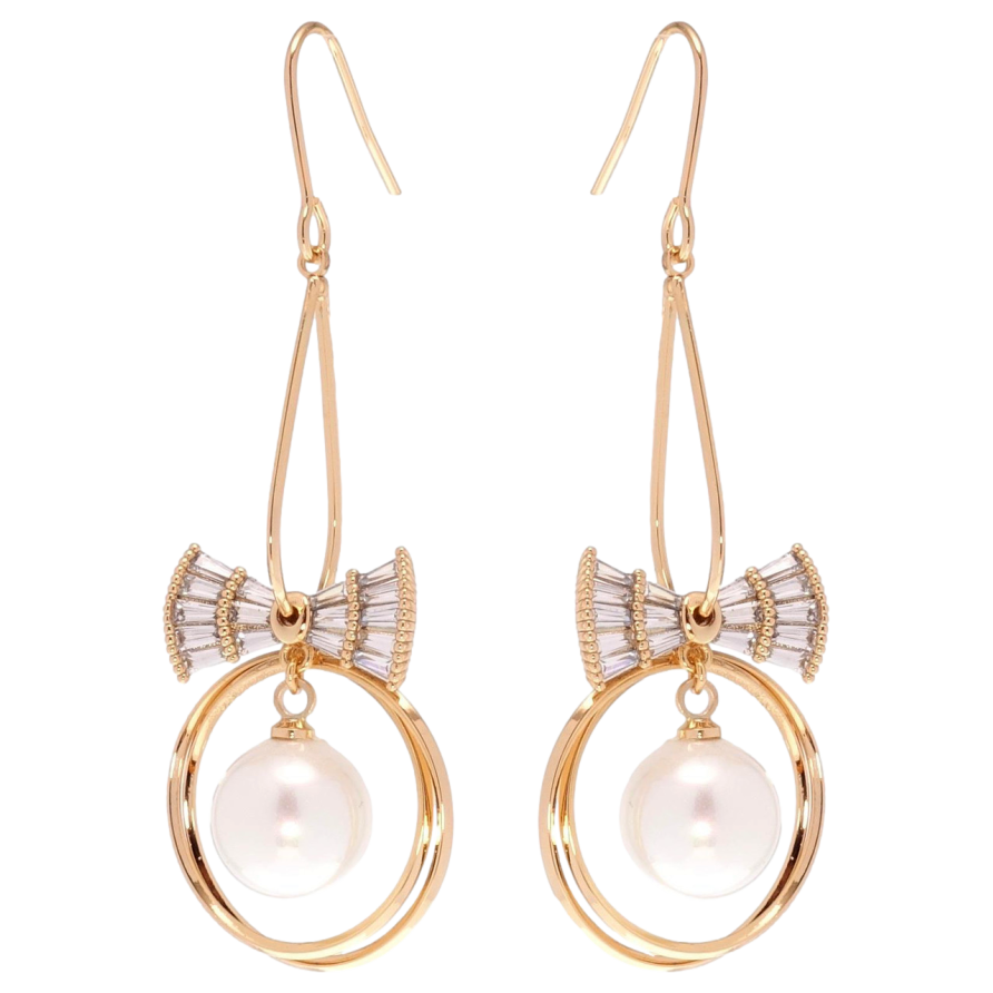 Сережки Xuping Позолота 18K підвіски французький замок Кристальні банти з перловою підвіскою в колечку фото №1