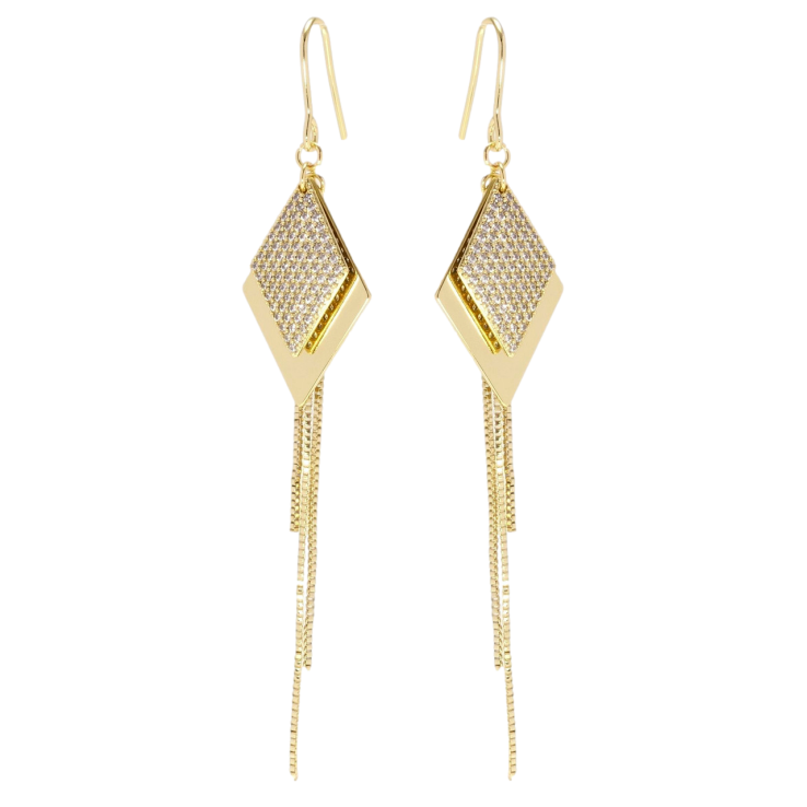 Сережки Xuping Позолота 14K французький замок Подвійні ромби з ланцюжками фото №22