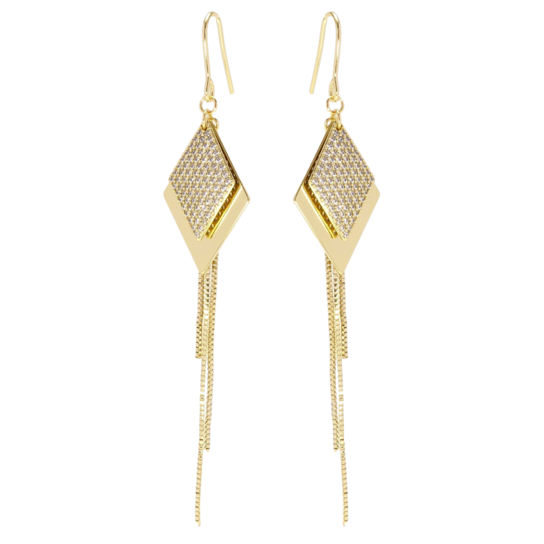 Сережки Xuping Позолота 14K французький замок Подвійні ромби з ланцюжками фото №1