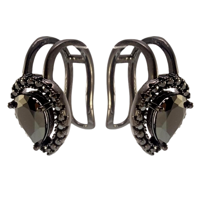 Сережки Xuping Позолота Black (чорне золото) кафи Чорний кристал окантовка цирконієм фото №10