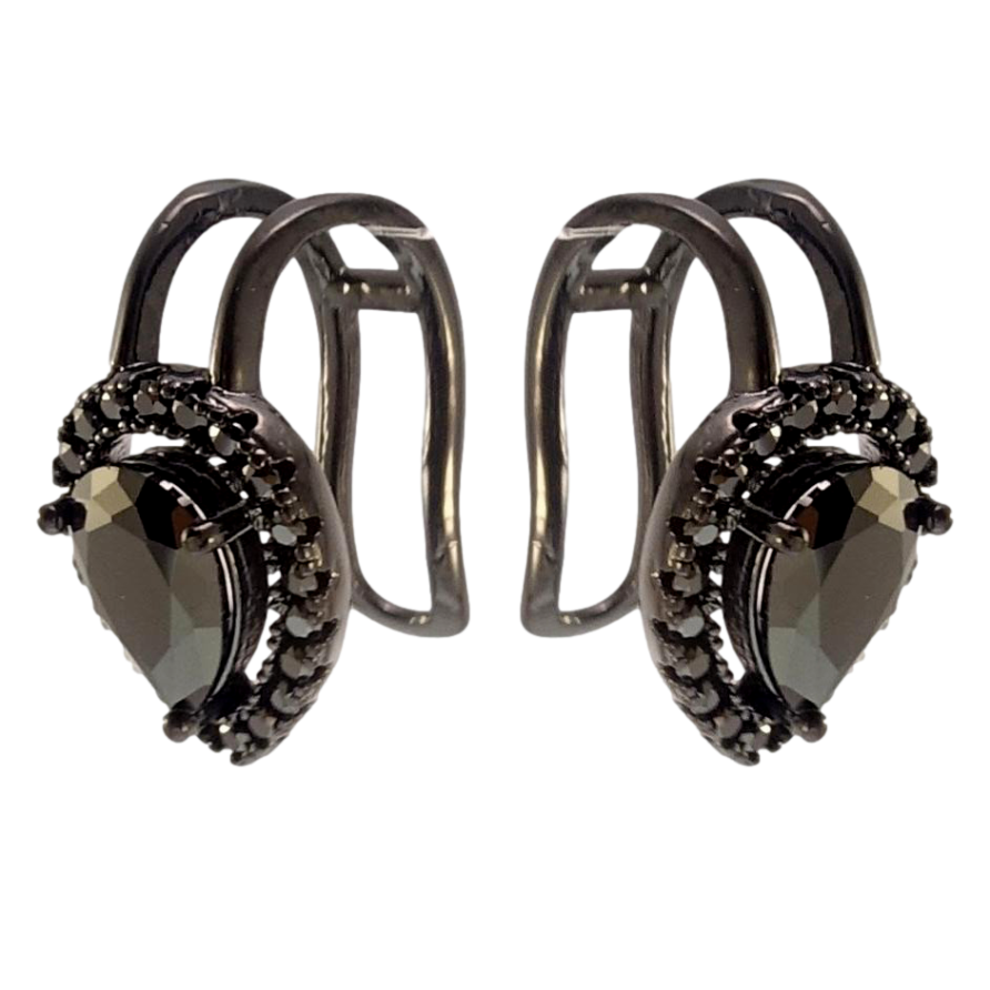 Серьги Xuping Позолота Black (черное золото) каффы Черный кристалл окантовка цирконием фото №1