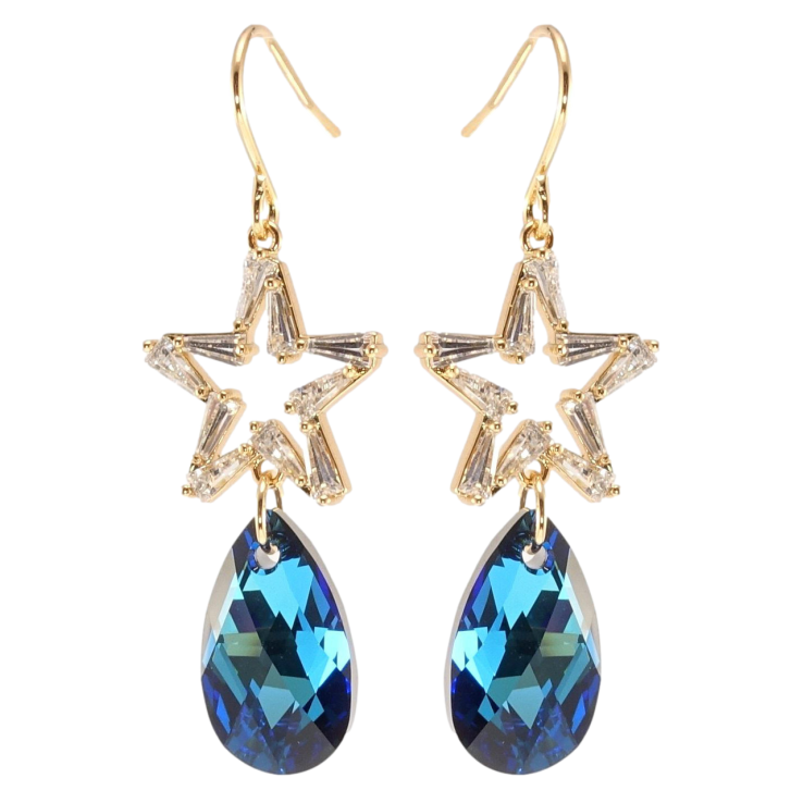 Сережки Xuping колір 18K з кристалами Swarovski французький замок Зірки з кристалами Bermuda Blue фото №21