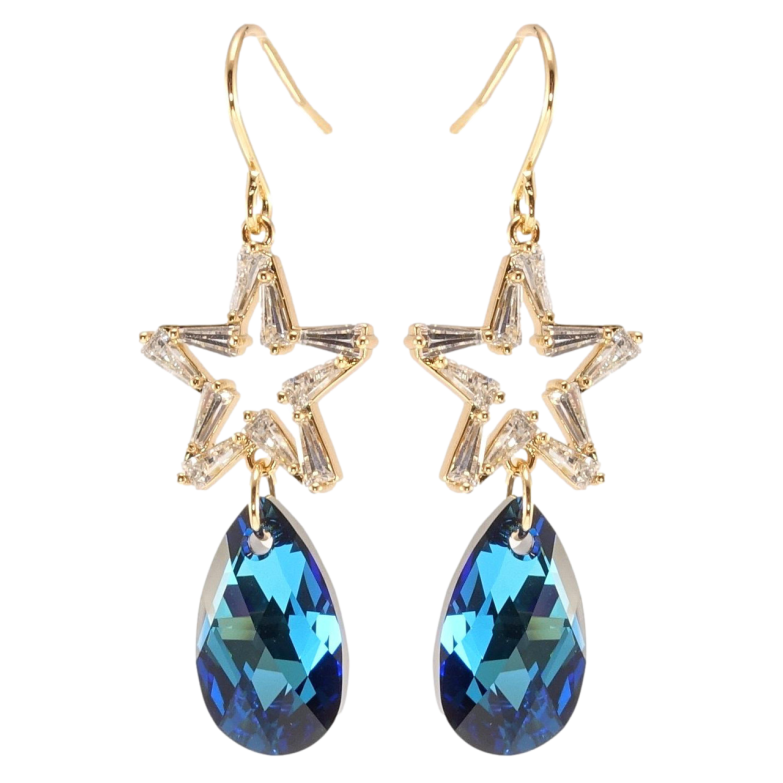 Серьги Xuping цвет 18K с кристаллами Swarovski французский замок Звезды с кристаллами Bermuda Blue фото №1