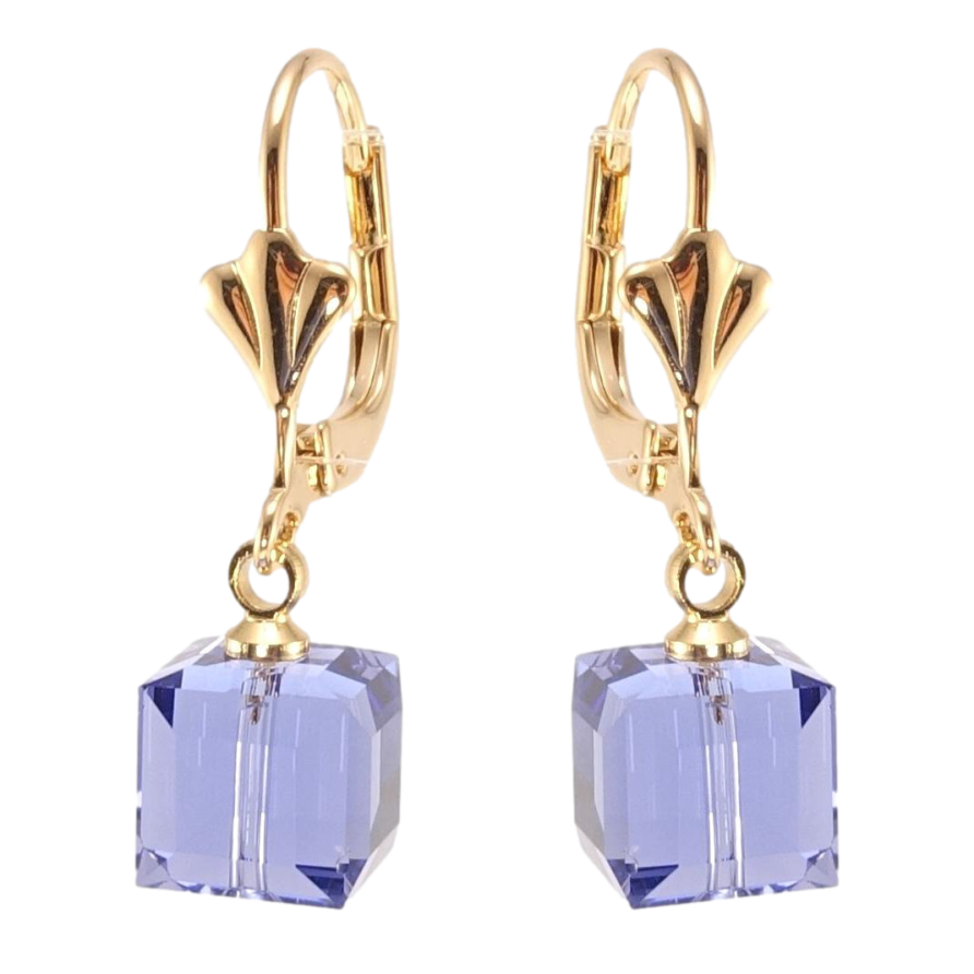 Серьги Xuping цвет 18K с кристаллами Swarovski французский замок Кристальный куб Tanzanite на дужке фото №1