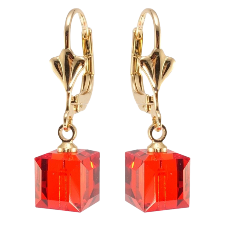 Сережки Xuping колір 18K з кристалами Swarovski французький замок Кристальний куб Light Siam на дужці 8х8мм фото №23