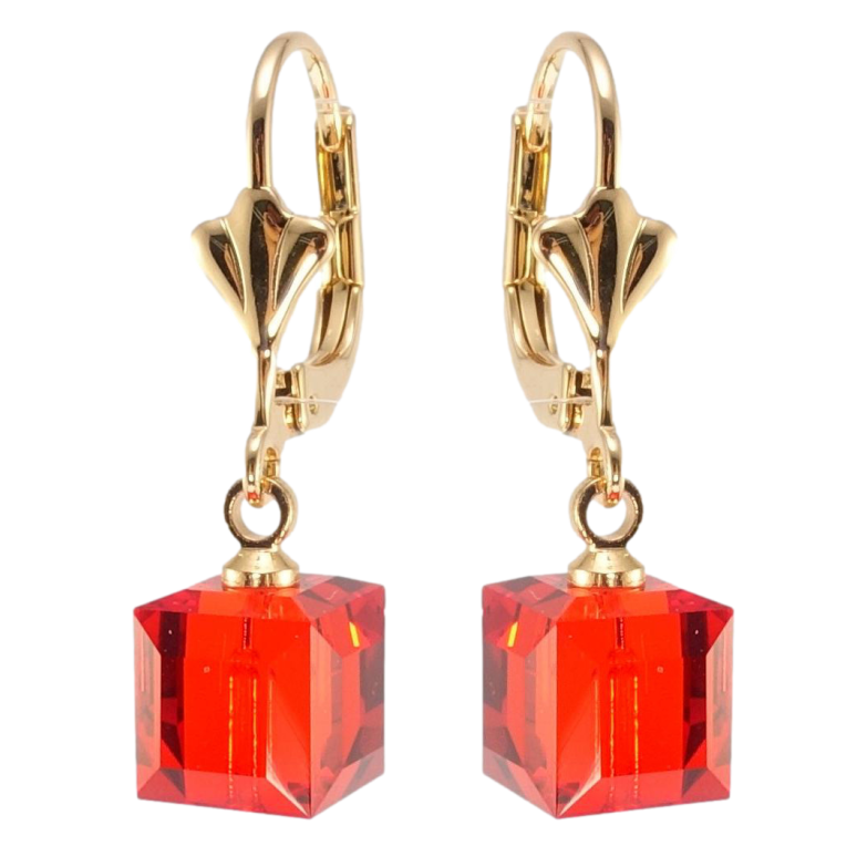 Сережки Xuping колір 18K з кристалами Swarovski французький замок Кристальний куб Light Siam на дужці 8х8мм фото №11