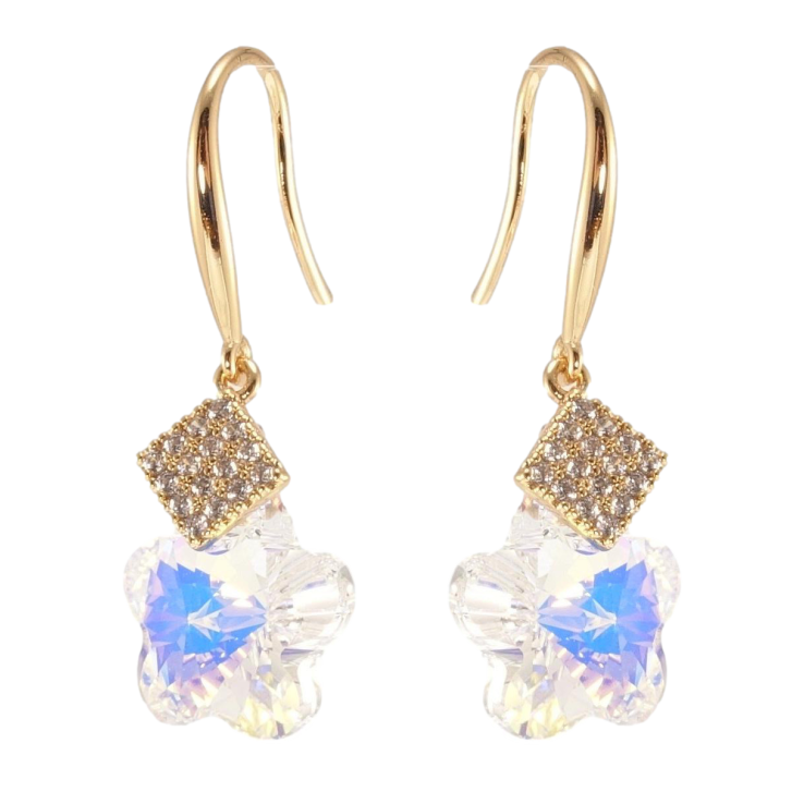 Сережки Xuping колір 18K з кристалами Swarovski французький замок Кристальні квіточки Shimmer з ромбами фото №6