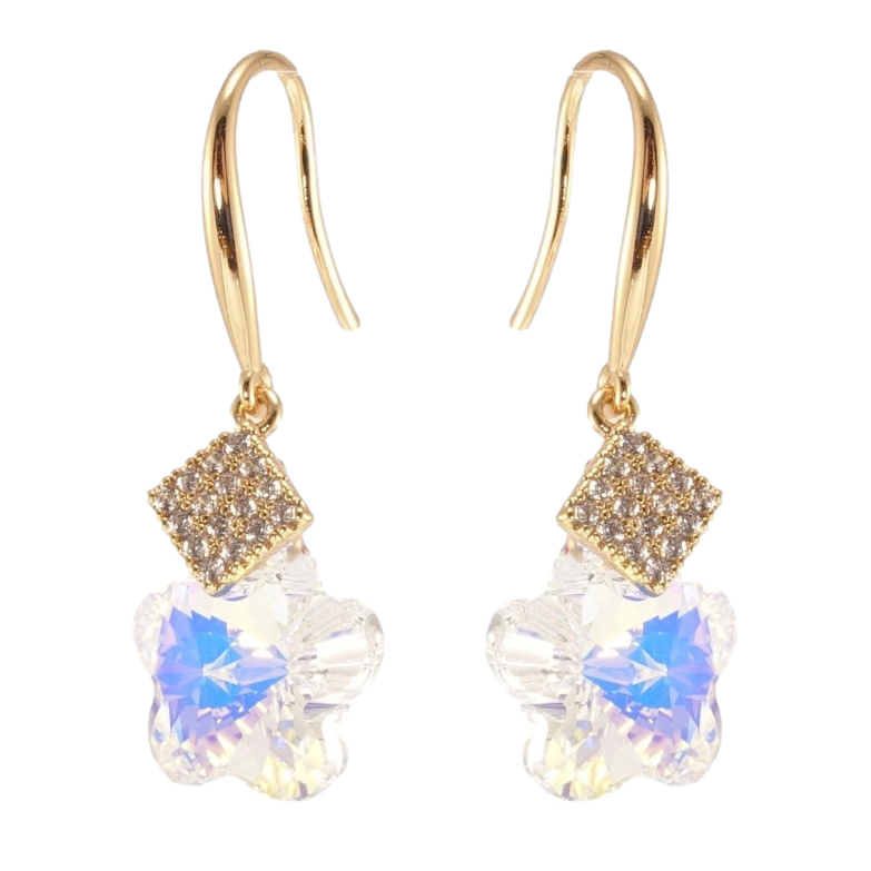 Серьги Xuping цвет 18K с кристаллами Swarovski французский замок Кристальные цветочки Shimmer с ромбами фото №1