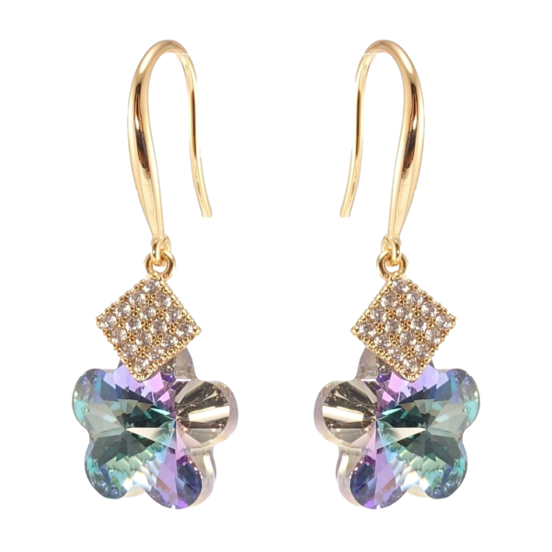 Сережки Xuping колір 18K з кристалами Swarovski французький замок Кристальні квіточки Paradise Shine з ромбами фото №1