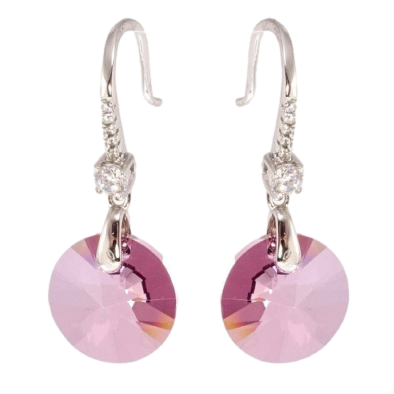 Серьги Xuping цвет Родий с кристаллами Swarovski французский замок Кристальные Peony Pink подвески фото №1