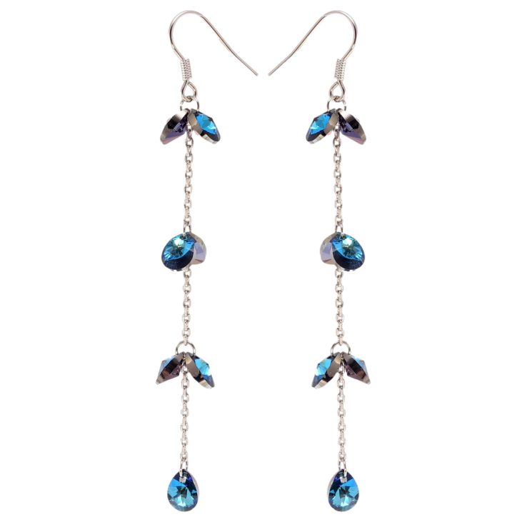 Сережки Xuping колір Родій з кристалами Swarovski французький замок Кристали Capri Blue на ланцюжку фото №2