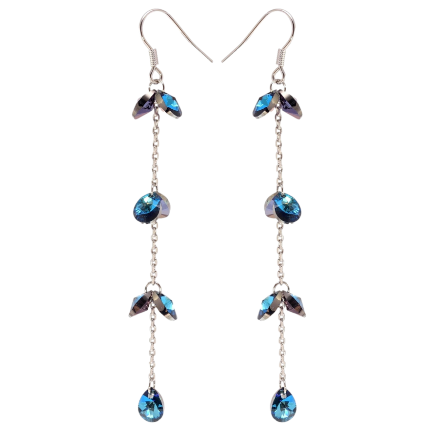 Сережки Xuping колір Родій з кристалами Swarovski французький замок Кристали Capri Blue на ланцюжку фото №1