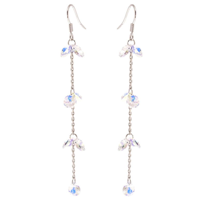 Серьги Xuping цвет Родий с кристаллами Swarovski французский замок Кристаллы Shimmer на цепочке фото №4