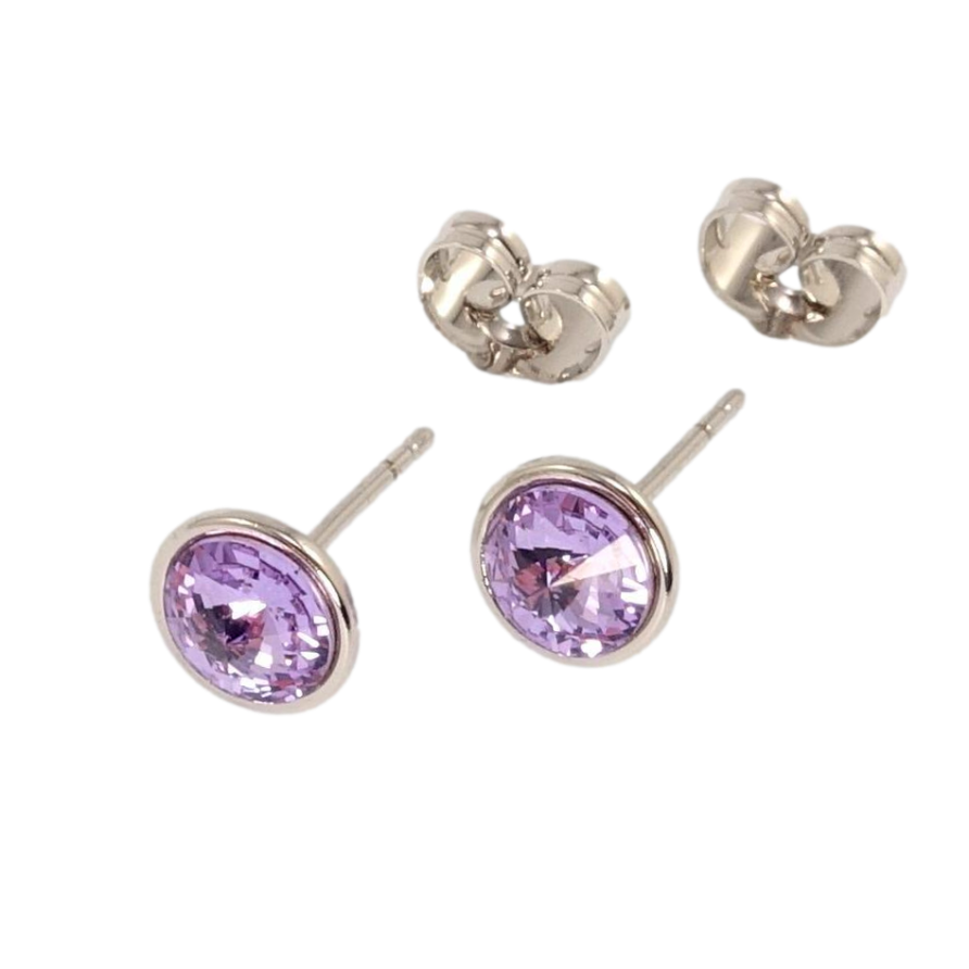 Сережки Xuping колір Родій з кристалами Swarovski пусети Кристал Provence Lavender ø 8мм фото №1