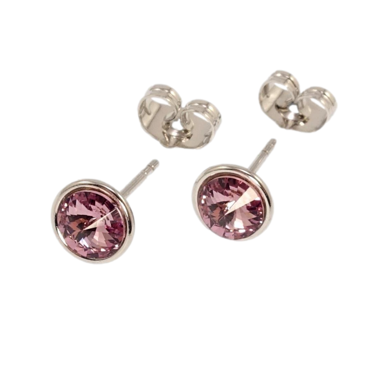 Сережки Xuping колір Родій з кристалами Swarovski пусети Кристал Antique Pink ø 8мм фото №15