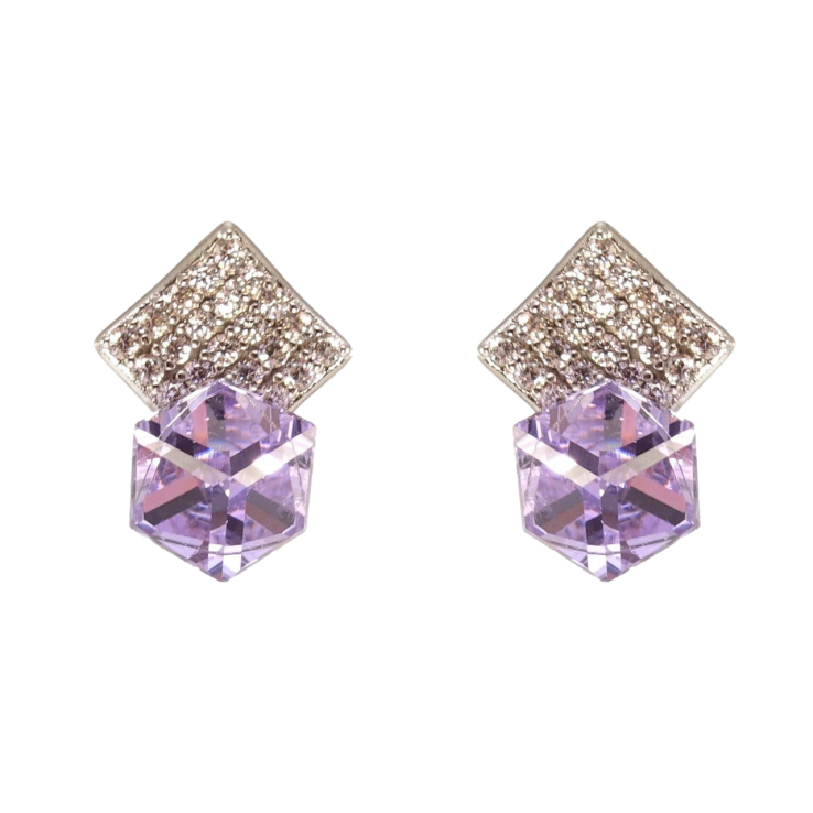 Сережки Xuping колір Родій з кристалами Swarovski пусети Кристальний куб Tanzanite у квадраті фото №5