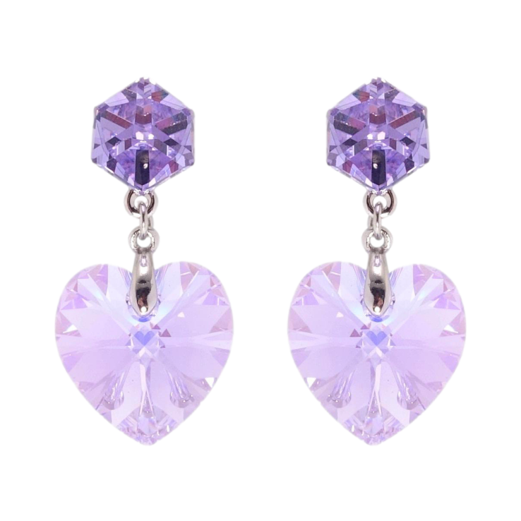 Сережки Xuping колір Родій з кристалами Swarovski пусети Серця кр-ми на кубах Lavender Delite фото №21