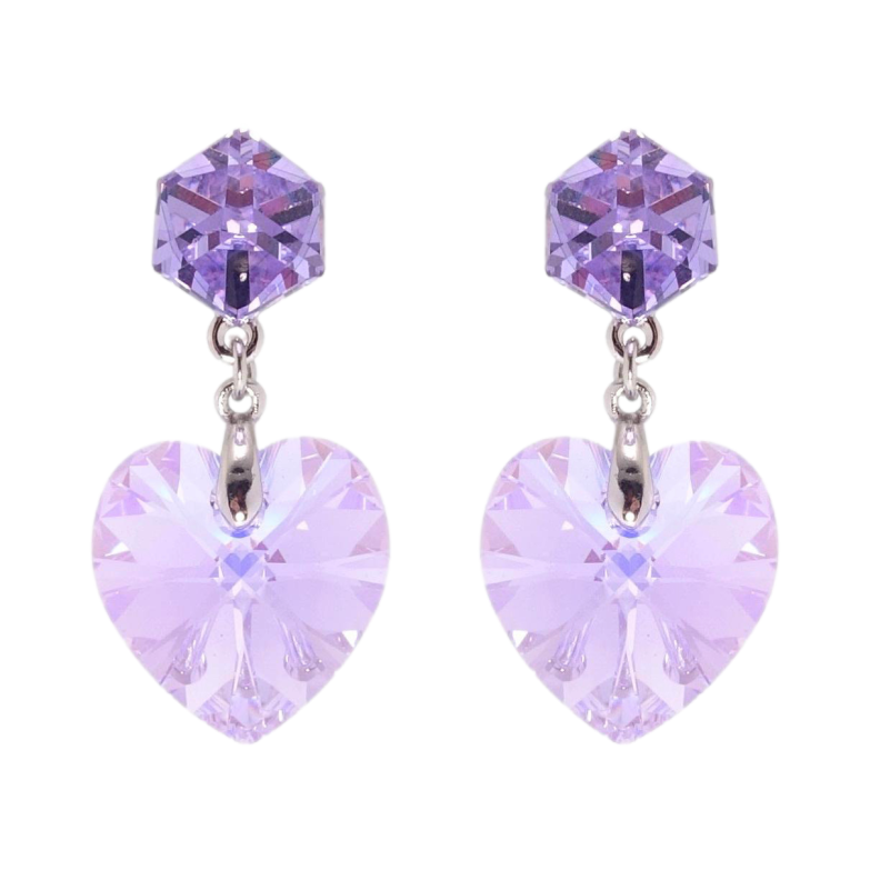 Серьги Xuping цвет Родий с кристаллами Swarovski пусеты Сердца кр-ми на кубах Lavender Delite фото №8