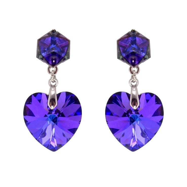 Сережки Xuping колір Родій з кристалами Swarovski пусети Серця кр-ми на кубах Majestic Blue фото №2