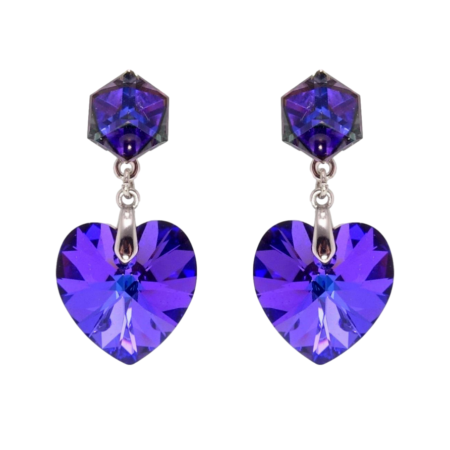 Сережки Xuping колір Родій з кристалами Swarovski пусети Серця кр-ми на кубах Majestic Blue фото №1