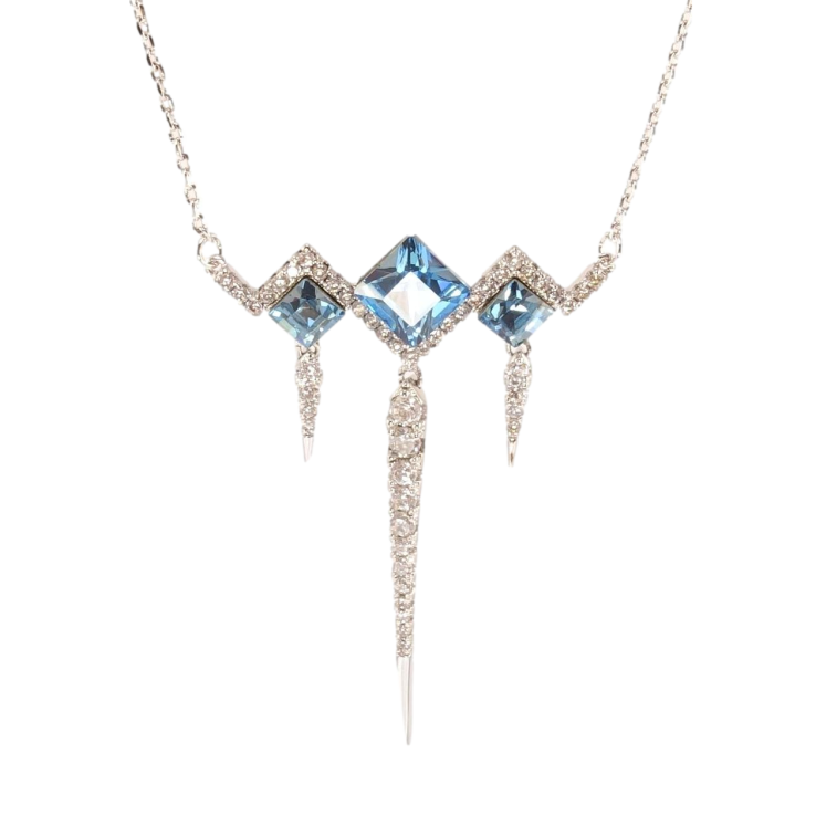 Кулон Xuping колір Родій з кр-ми Swarovski на ланцюжку Ромби з кр-ми Aquamarine довжина 44,5-49,5см х 1мм фото №7