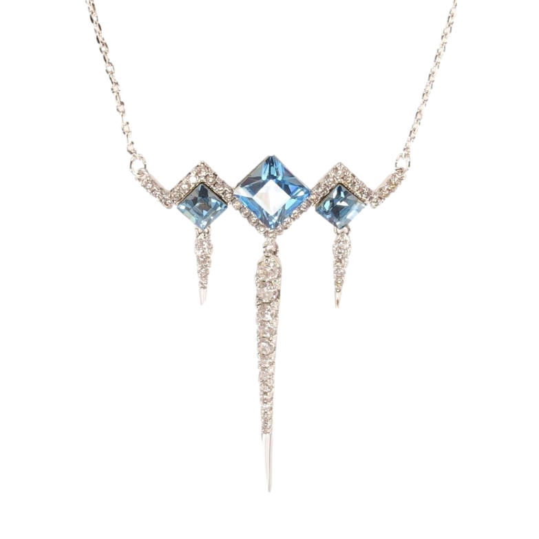 Кулон Xuping колір Родій з кр-ми Swarovski на ланцюжку Ромби з кр-ми Aquamarine довжина 44,5-49,5см х 1мм фото №1